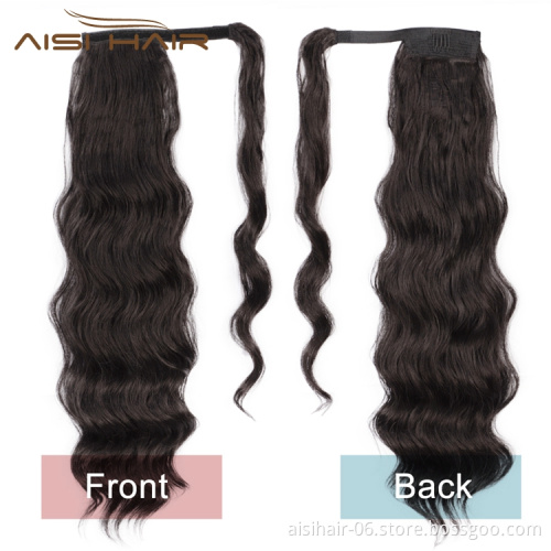 Heat Resistant Long Curly Black Clip On Deep Wave Pre Plucked Fiber Wigs Synthetic Ponytail Hair Extensions
